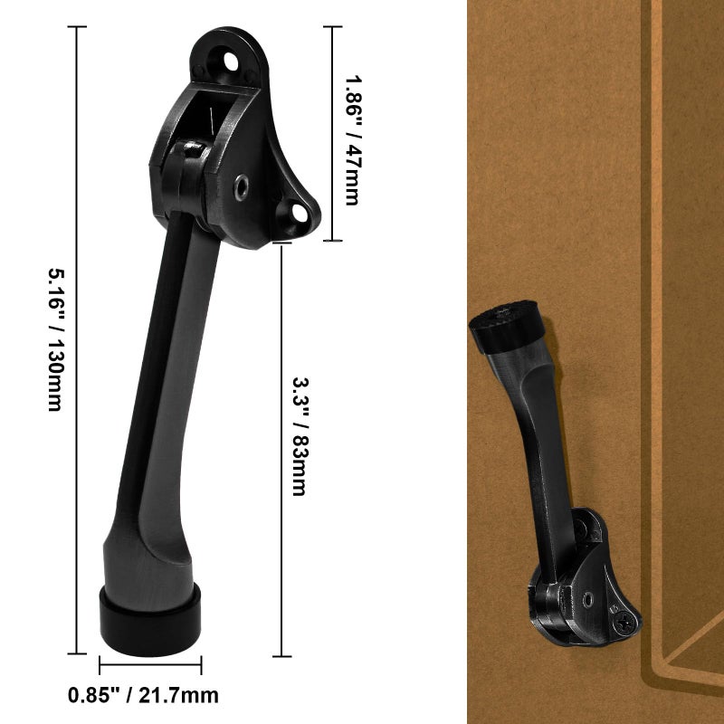 PHITUODA 2pcs 4 Inch KickDown Door Stopper, Heavy Duty Door Stop with Non-Slip Rubber Tip for Wood Concrete Tiled Carpeted Floors, Black - Image 5
